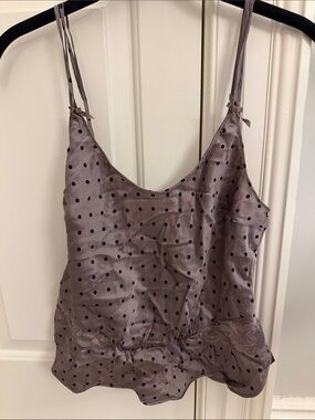 La Perla Mauve Silk Polka Dot Camisole with Black Dots